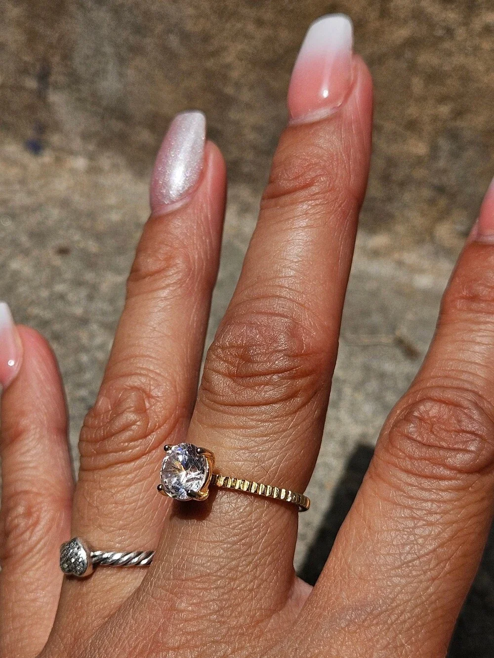 Classic Gold Tone Solitaire Ring with Clear Stone Sterling Silver Size 7